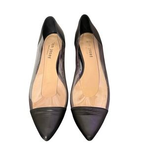 Jon Josef Clear Ballet Flats Black Leather Pointed Cap Toe Womens 7 Casual